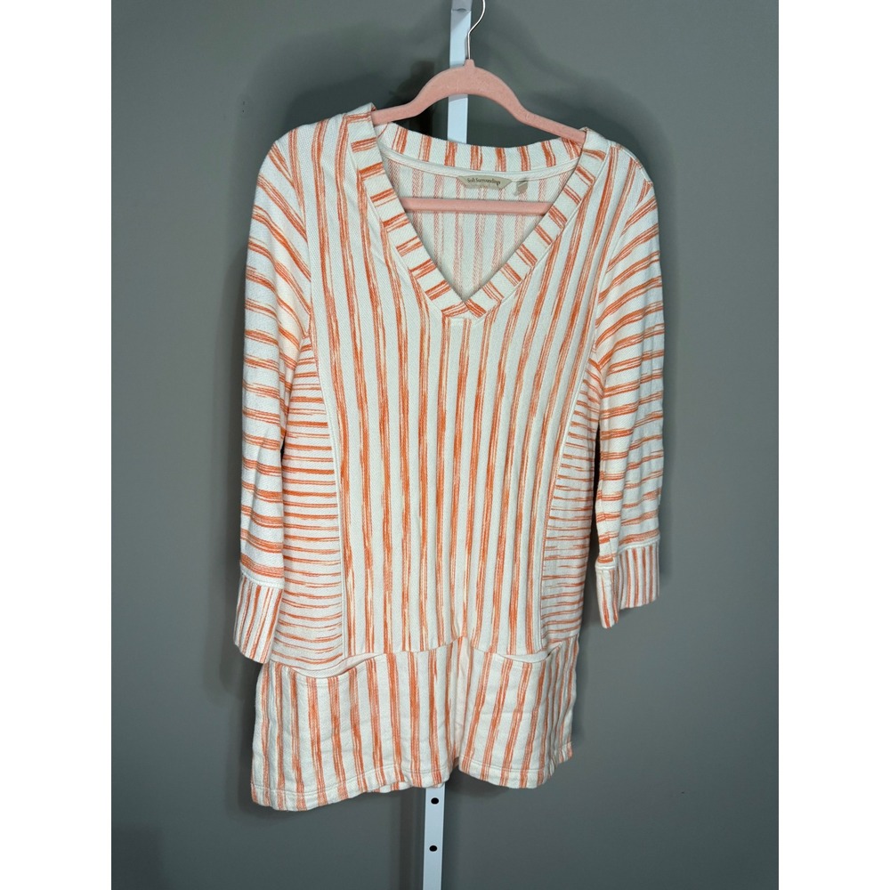 Soft Surroundings‎ Briza Striped Tunic Top Coral Ivory Swim Coverup M Coastal
